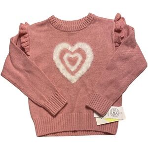 ♥️$10 SALE♥️Epic Threads Pink Sweater Fuzzy Heart Ruffled Sleeves NWT Size 3T